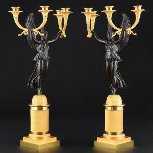 Signed Claude François Rabiat - Magnificent Pair Of Empire Period Candelabra With Victories