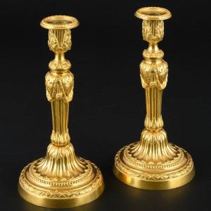 Rare Grande Paire De Bougeoirs D’époque Louis XVI - Vers 1780