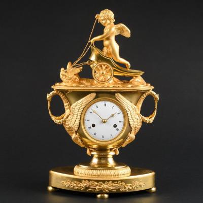 Exceptional Empire Vase Clock With Eros In A Chariot