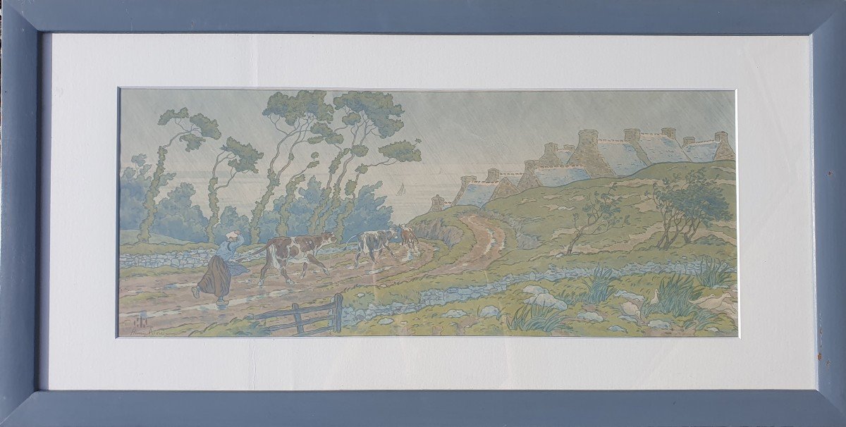 Lithograph Henri Riviere Bretagne 1906 “l'averse” Series “la Féérie Des Heures”-photo-2