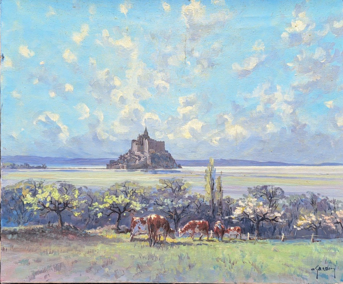 Mont Saint Michel Painting Signed André Gardin (1918-1959) Marine Normandy Brittany