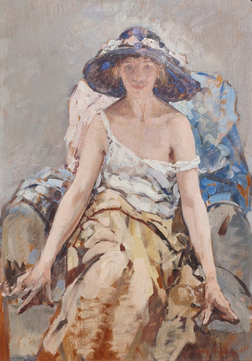 Woman Portrait Art Nouveau André Cluysenaar (1871-1939) Belgian Impressionist Painter-photo-2