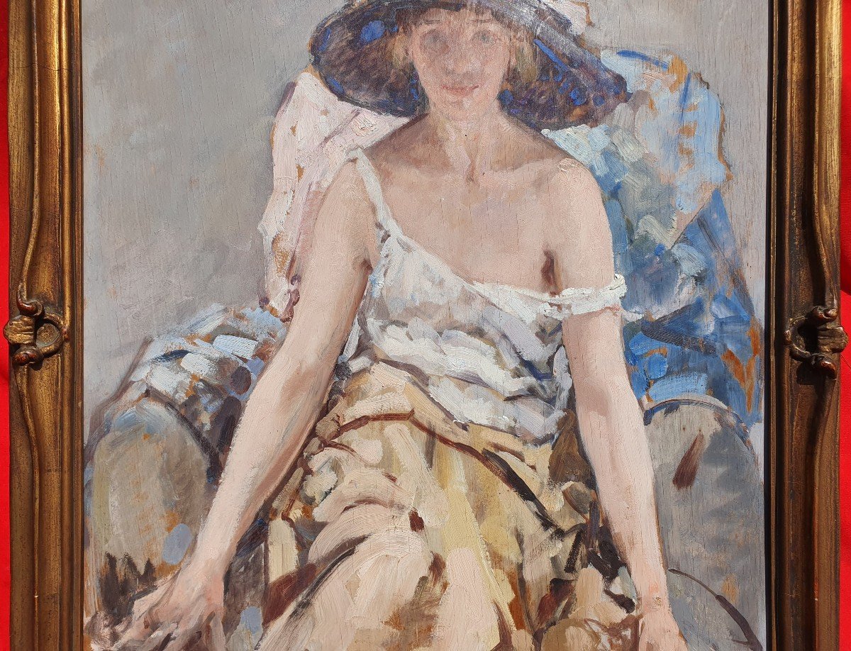 Woman Portrait Art Nouveau André Cluysenaar (1871-1939) Belgian Impressionist Painter-photo-4