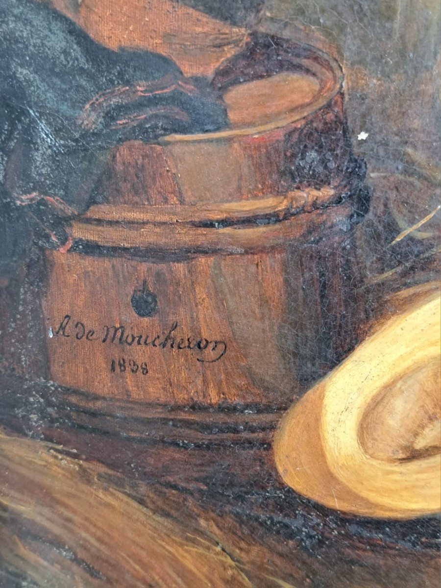 Ravissante Huile Sur Toile d'époque Louis Philippe, Datée 1838 Et Signée R. De Moucheron-photo-1