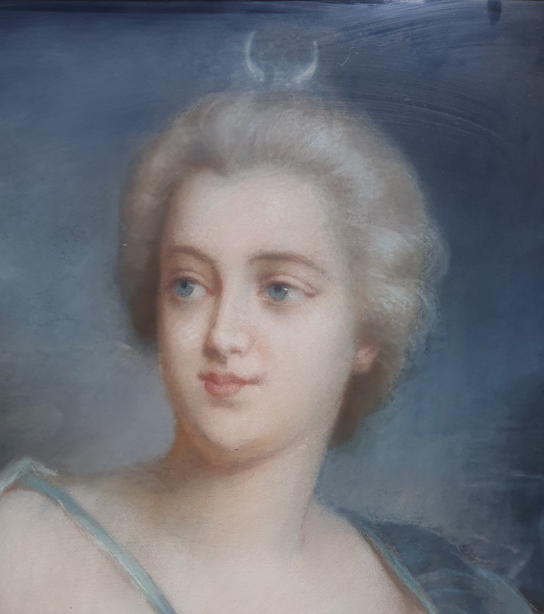 Superb Pastel Portrait Of Noble Woman As Diana The Huntress, 18th Century-photo-3