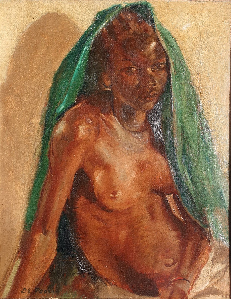 Superb Portrait Of African Woman Signed Paul De Pauw Africanist 20th Belgian Traveling Painter