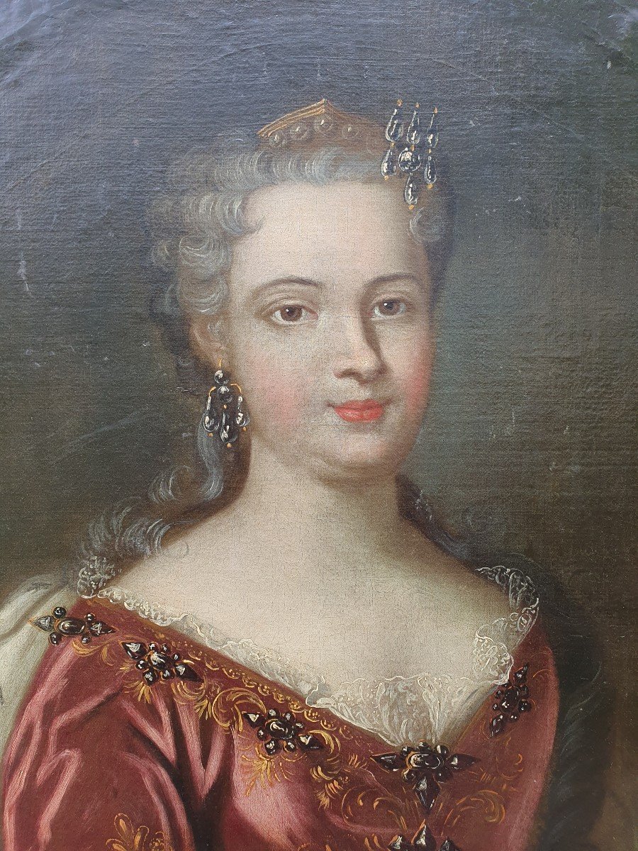 Portrait De Marie Leszczynska (1708-1768) Reine De France XVIIIe Van Loo (suiveur de) Louis XV-photo-3