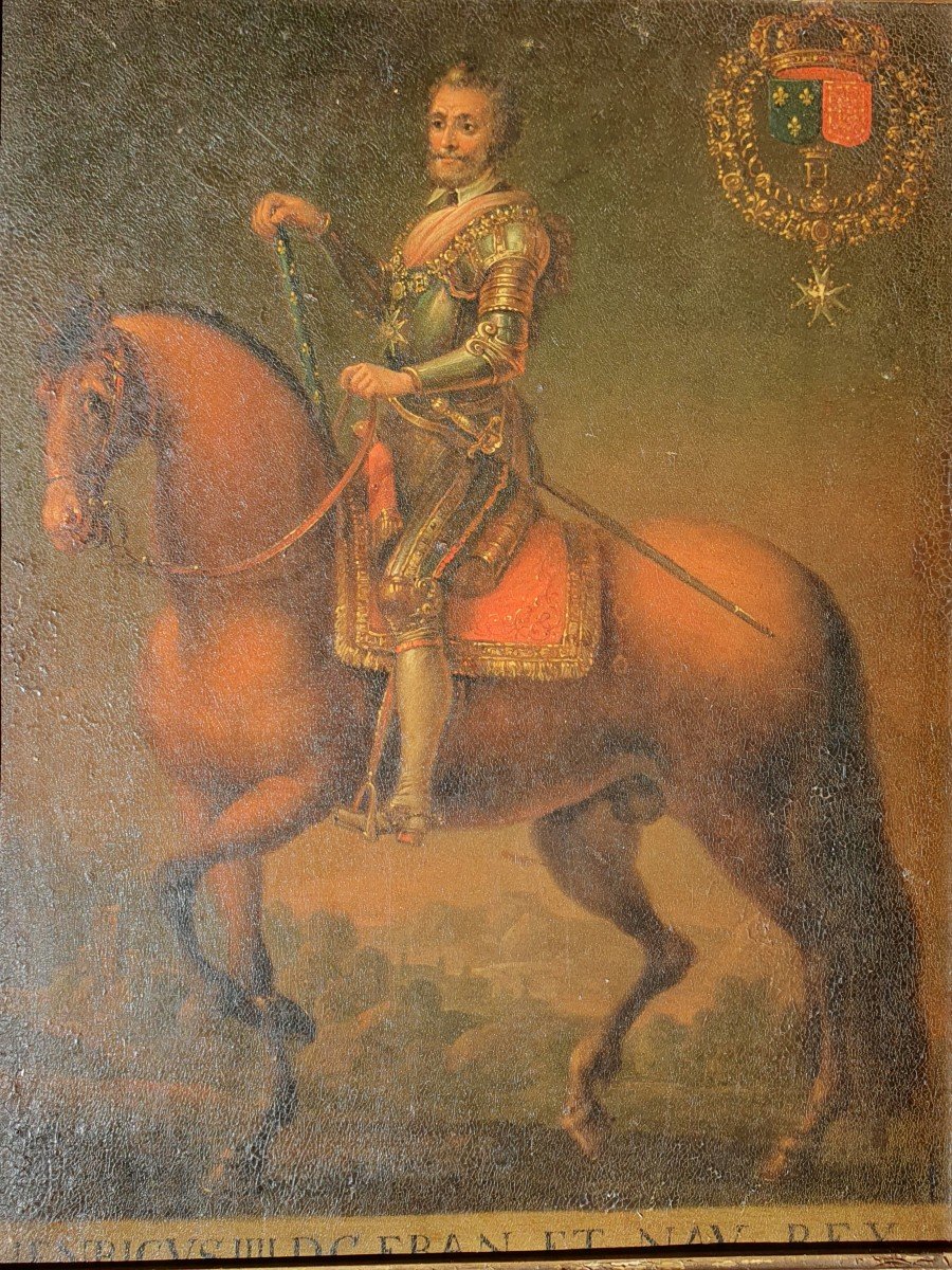 Equestrian Portrait Of Louis XIII As A Child And Henry IV Oil On Copper 17th Century King Of France-photo-2