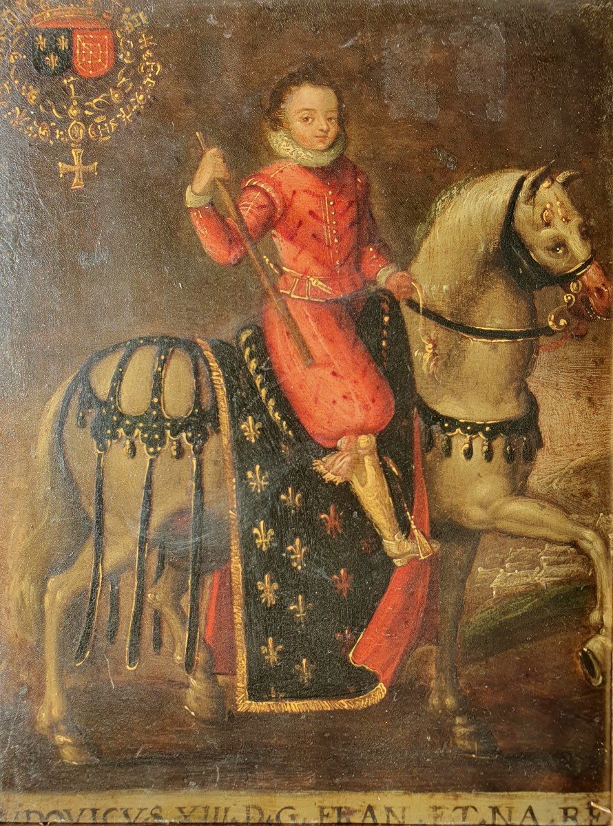 Equestrian Portrait Of Louis XIII As A Child And Henry IV Oil On Copper 17th Century King Of France-photo-3