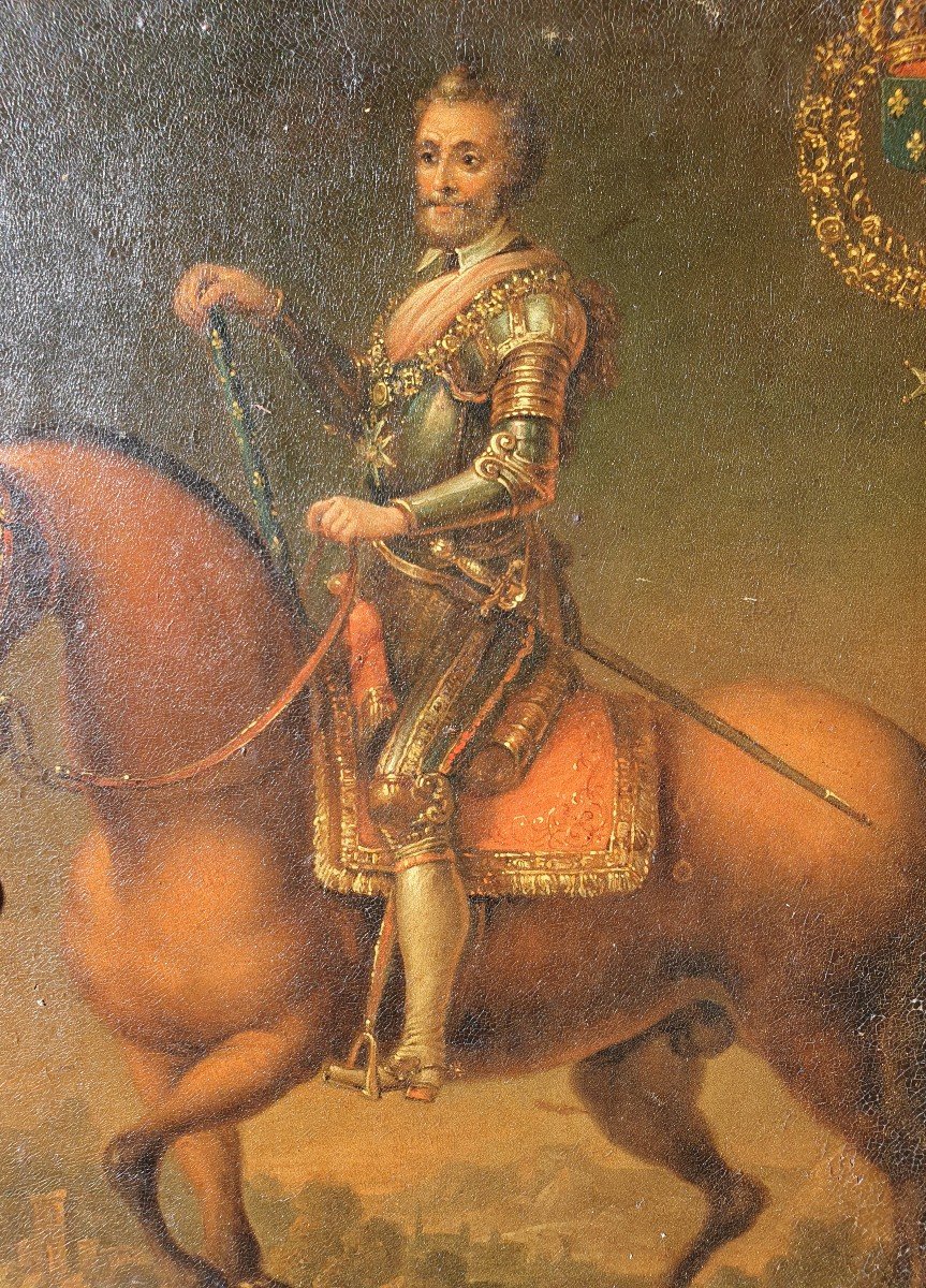 Equestrian Portrait Of Louis XIII As A Child And Henry IV Oil On Copper 17th Century King Of France-photo-4