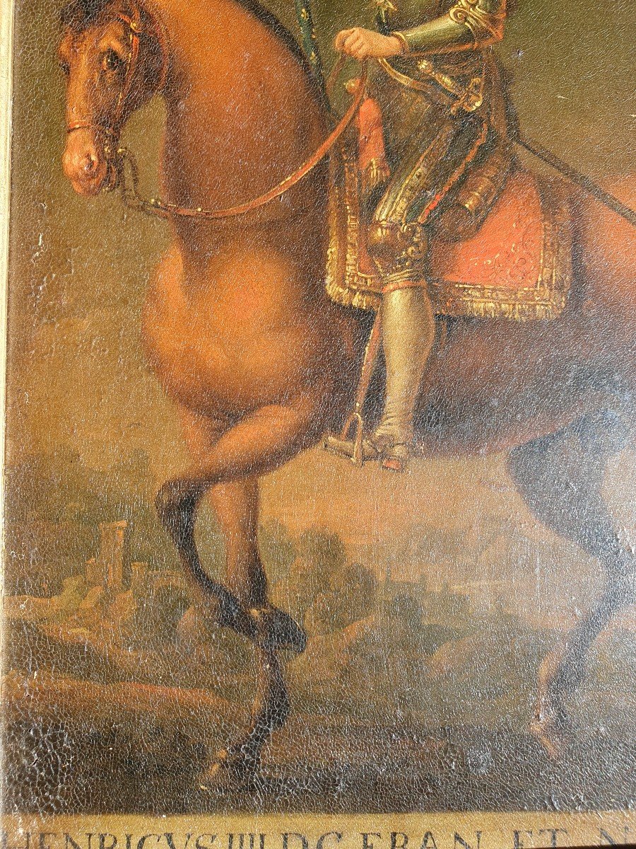 Equestrian Portrait Of Louis XIII As A Child And Henry IV Oil On Copper 17th Century King Of France-photo-1