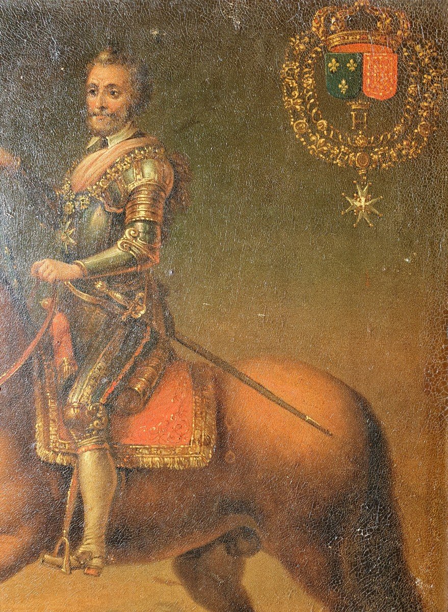 Equestrian Portrait Of Louis XIII As A Child And Henry IV Oil On Copper 17th Century King Of France-photo-2