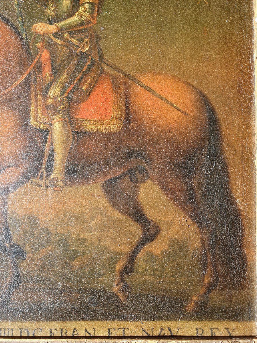 Equestrian Portrait Of Louis XIII As A Child And Henry IV Oil On Copper 17th Century King Of France-photo-3