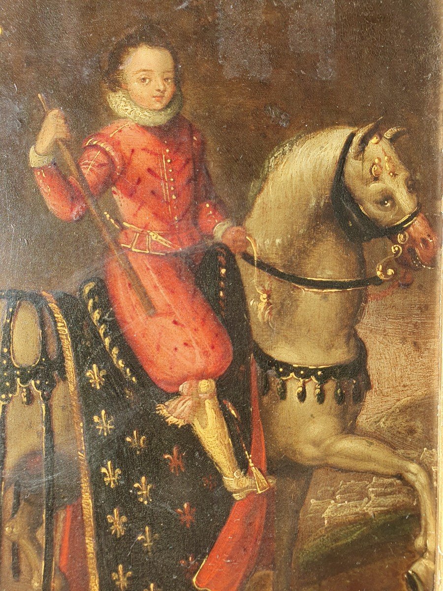 Equestrian Portrait Of Louis XIII As A Child And Henry IV Oil On Copper 17th Century King Of France-photo-4