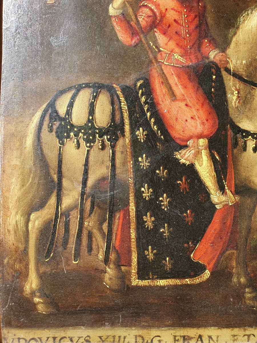 Equestrian Portrait Of Louis XIII As A Child And Henry IV Oil On Copper 17th Century King Of France-photo-5