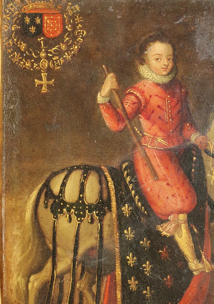 Equestrian Portrait Of Louis XIII As A Child And Henry IV Oil On Copper 17th Century King Of France-photo-6