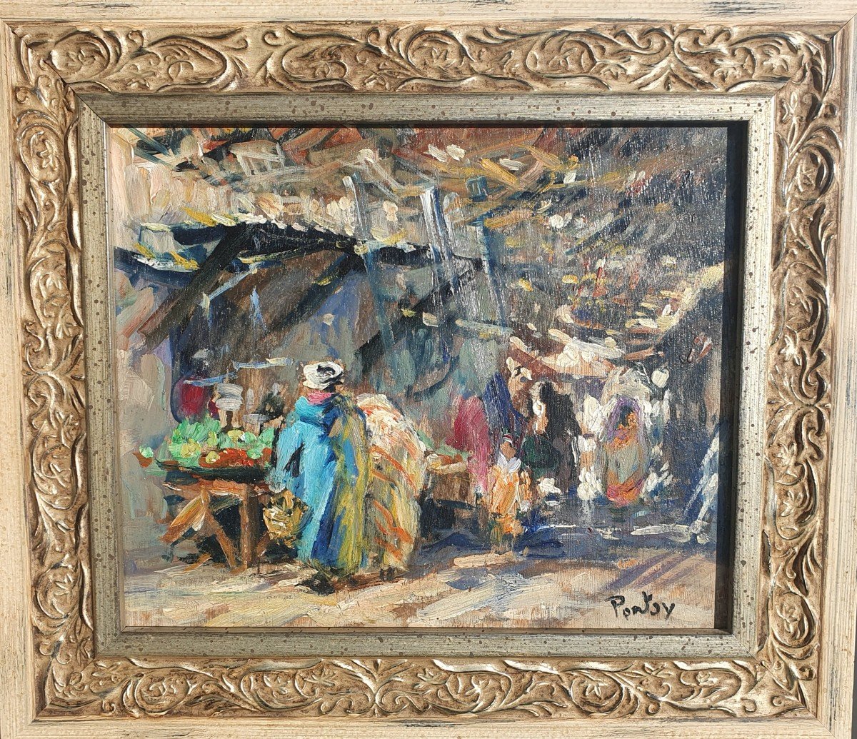 Henri Jean Pontoy (1888-1968) The Souk Morocco Orientalist Painting-photo-2