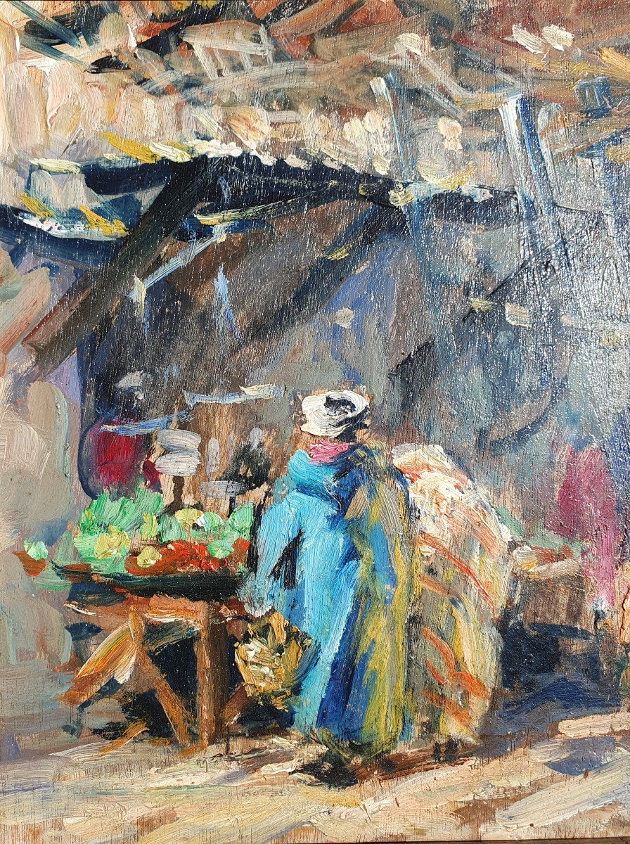 Henri Jean Pontoy (1888-1968) The Souk Morocco Orientalist Painting-photo-3