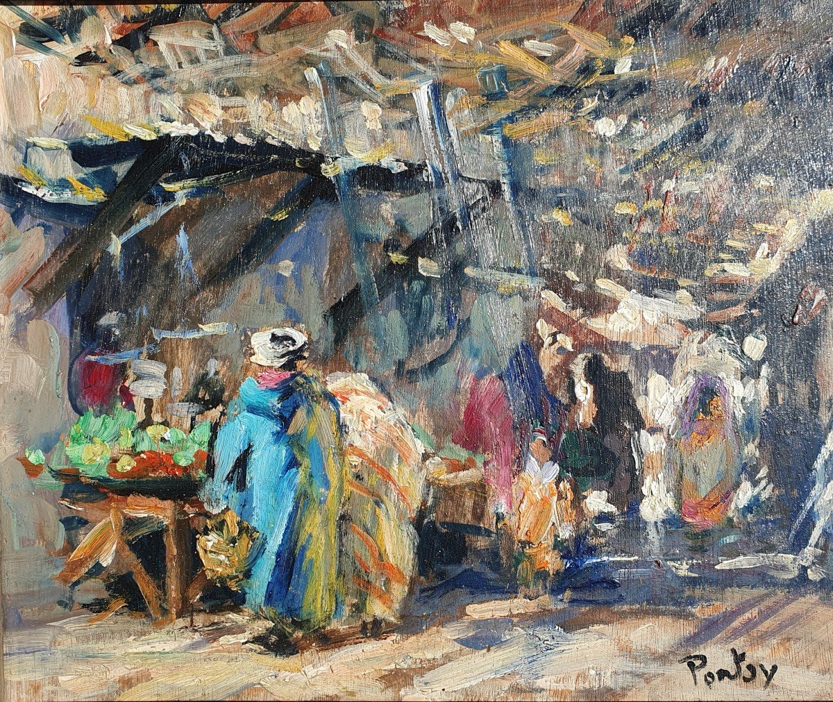 Henri Jean Pontoy (1888-1968) The Souk Morocco Orientalist Painting