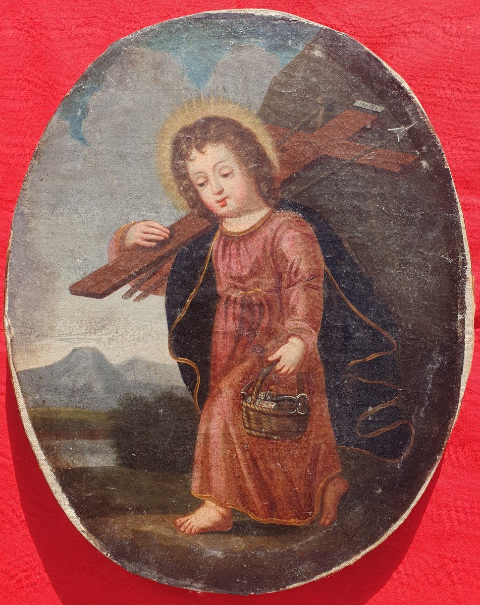 Religious Painting Christ Child And Instruments Of The Passion 18th Century