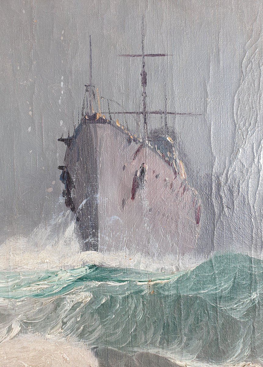 Jean-louis Paguenaud (1876-1952) Navire De Guerre Peintre De La Marine Bizerte-photo-4