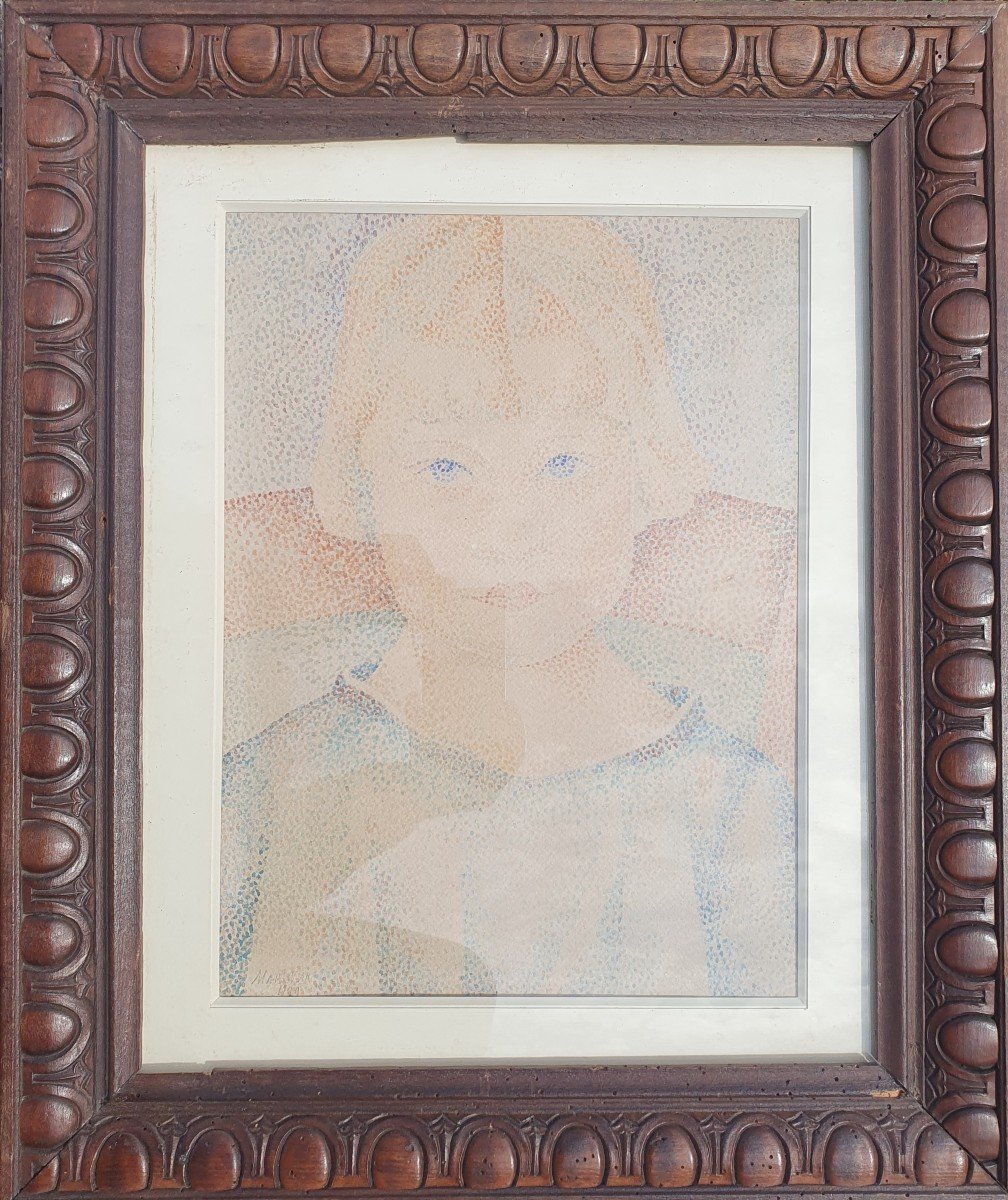 Marie Vorobieff Marevna (1892-1984) Pointillist Portrait Of A Young Girl 1929-photo-3