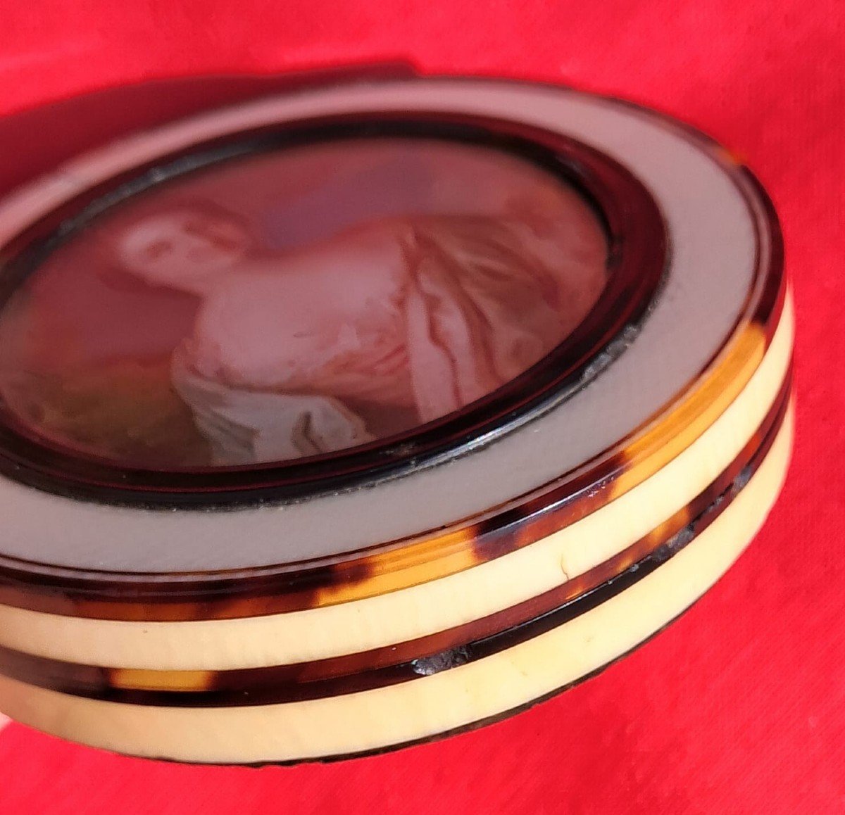 Miniature Fly Box Or Snuff Box Period Portrait Of Noble Woman Louis XV XVIII-photo-1