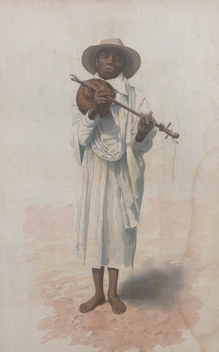 Emile Ralambo (1879-1963) Joueur de Jejy Voatavo Peintre Malgache Madagascar Musicien