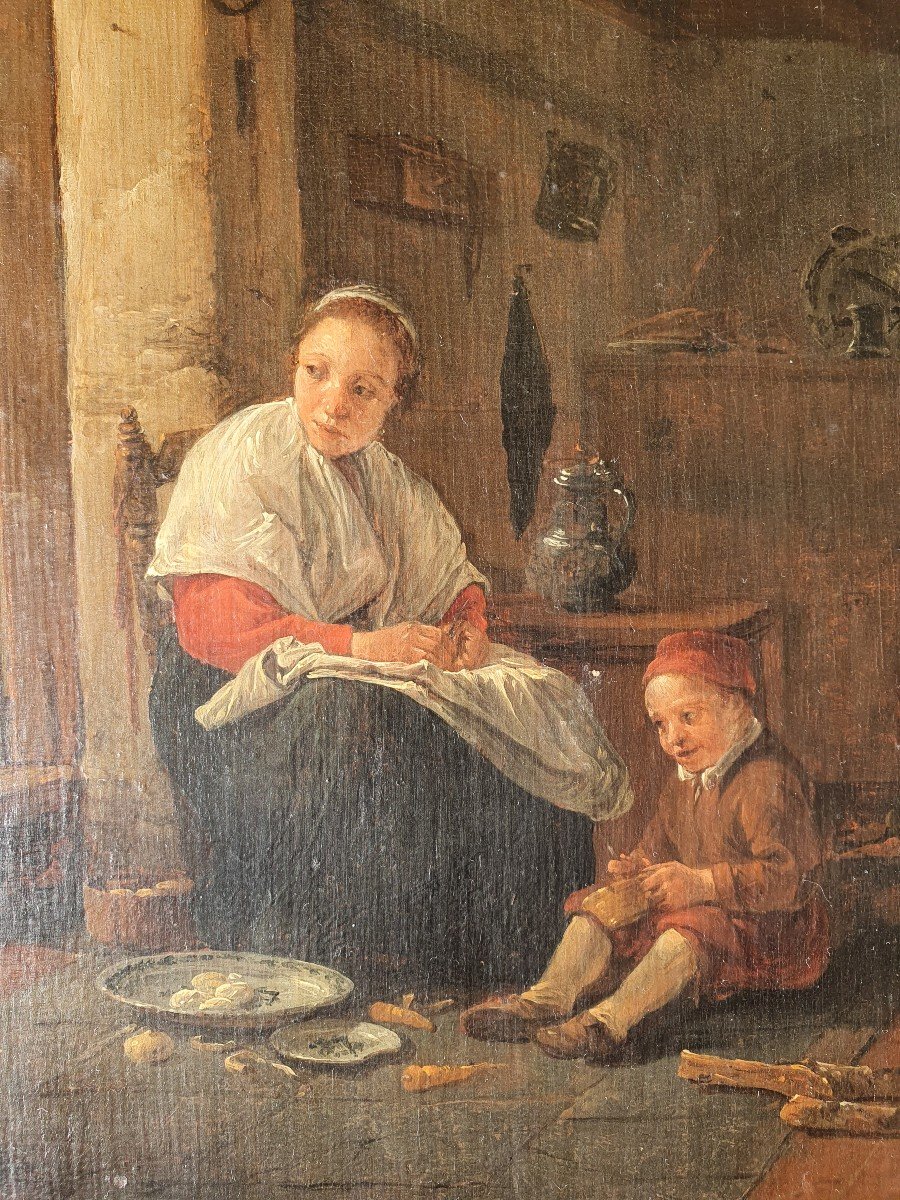Tableau Sign&eacute; Thomas Wijck / Wyck / Wyke (1616-1677) Sc&egrave;ne D&rsquo;int&eacute;rieur Hollande XVII Si&egrave;cle-photo-3