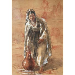 Henri Jean Pontoy (1888-1968) Dessin Orientaliste Femme Berbere Maroc Touareg