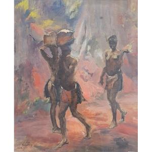 Peinture Africaniste Signée Louis Jean Beaupuy (1896-1974) Peintre Voyageur