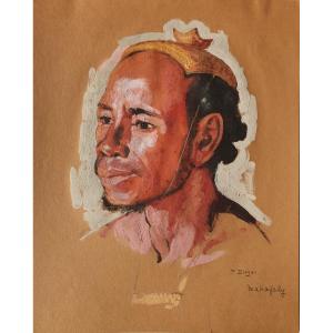 Portrait d’Homme Malgache Paul Léon Bléger Peintre Voyageur Africaniste Madagascar