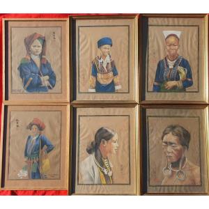 Nguyen Huu Duyet (20th) Six Portraits Of Women Indochina Vietnam 1930