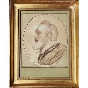 Portrait Of The King Of France Henri IV (1553-1610) Watercolor Eighteenth Nineteenth