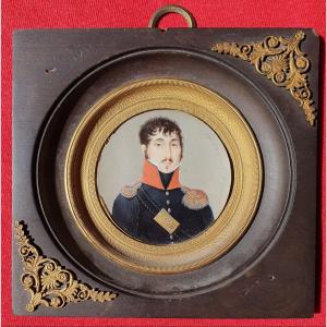 Miniature Portrait Homme Officier Militaire 1er Empire Napoleon 1er XIXe