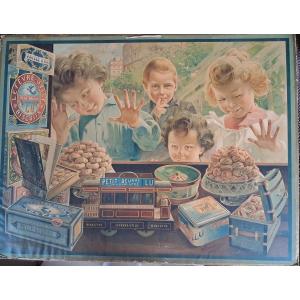 Rare Art Nouveau Chromolithograph 1905 Nantes Lu Lefevre Utile Depicting Children 