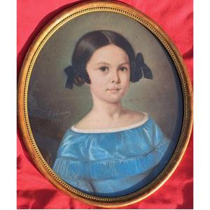 Oval Pastel Portrait Little Girl Child Napoleon III Period Noble Nobility Hervieu Castle 