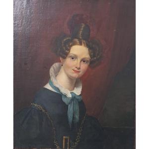 Hunin (1808-1855) Portrait de femme noblesse ou bourgeoisie Charles X Comte d’Artois  Ingres