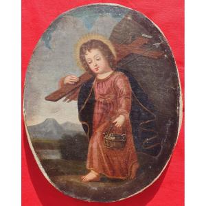 Religious Painting Christ Child And Instruments Of The Passion 18th Century