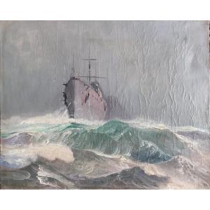 Jean-louis Paguenaud (1876-1952) Navire De Guerre Peintre De La Marine Bizerte