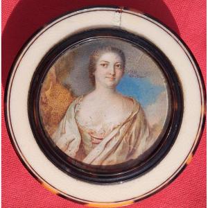 Miniature Boite à Mouche Ou à Priser Epoque Louis XV portrait noble XVIIIe