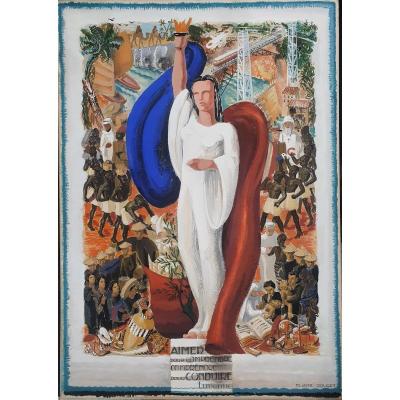 Gouache Affiche Coloniale Art Déco Eliane Rouget  1925