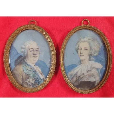 Portraits Of King Louis XVI And Queen Marie-antoinette, Miniature On Ivory Signed