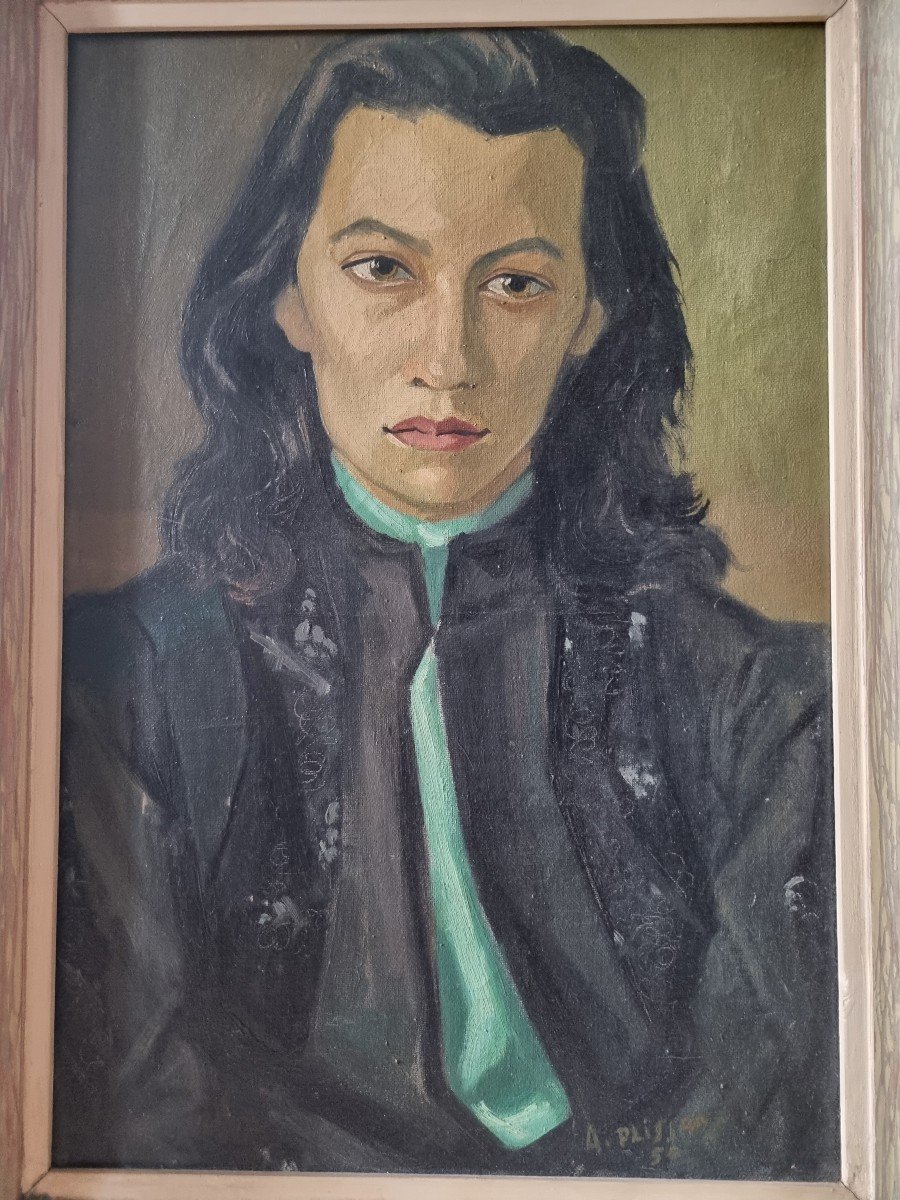 Huile Portrait De Jeune Femme Signé Plisson Ou Plissan 1950