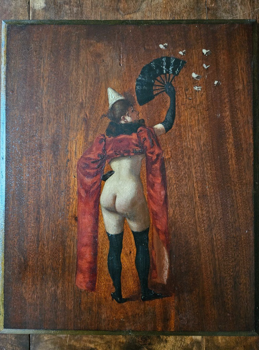 Huile Sur Panneau Femme Nue Maison Close Cabaret