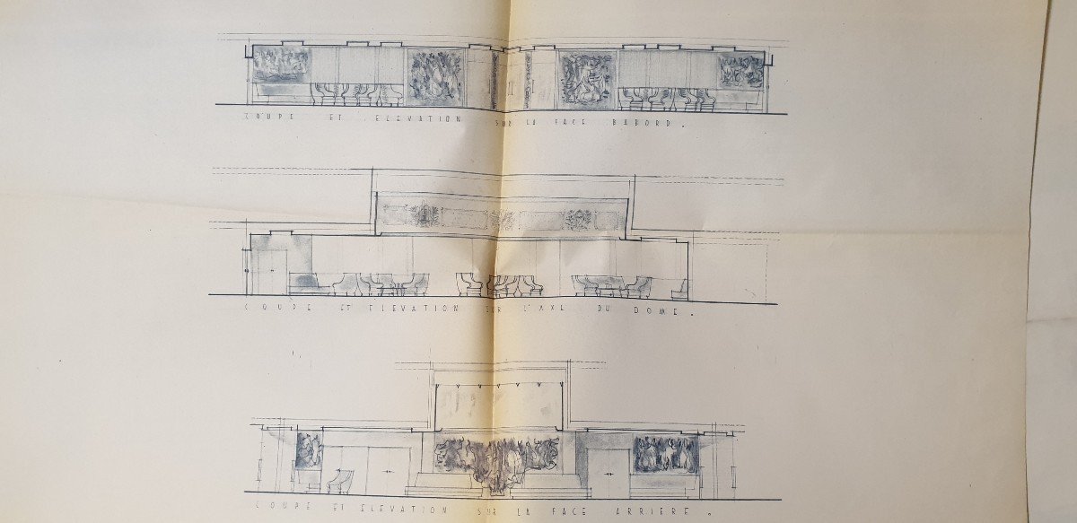 Série De Plans Et De Dessins Du Paquebot France Et Ile De France Par Germaine  Darbois Gaudin-photo-3