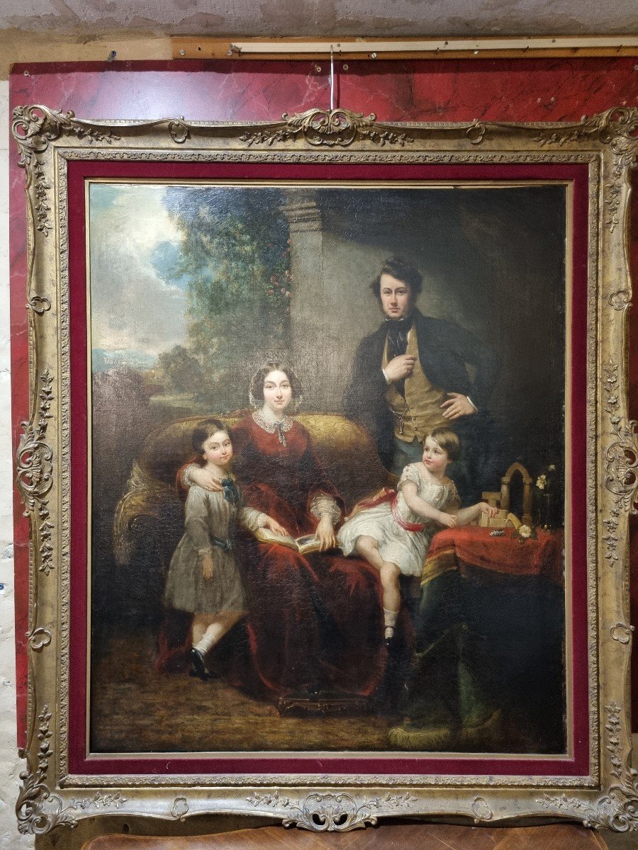 Huile Sur Toile Grand Portrait De Famille Romantique-photo-4