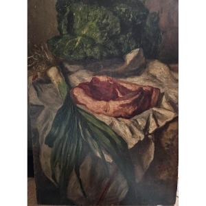 Still Life On Wood Prime Rib Early 20th