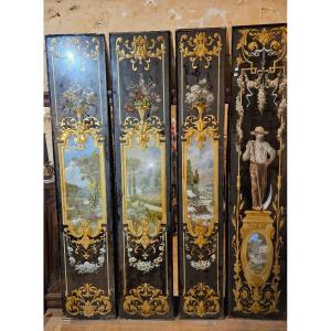 4 Glass Panels With 19th Century Bakery Paintings.