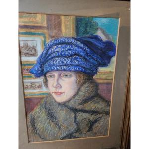 Pastel By Paul Molinard Portrait Of A Woman  